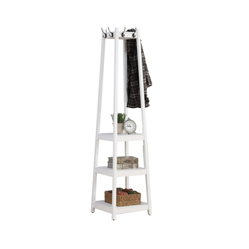 Vassen Coat Rack W/ 3-Tier Storage Shelves In White Finish, White