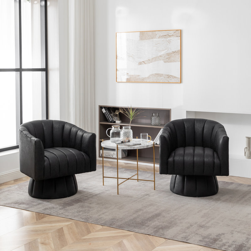 Fauteuil demi-tonneau pivotant de 27,9 po Aedan, Similicuir noir, 2