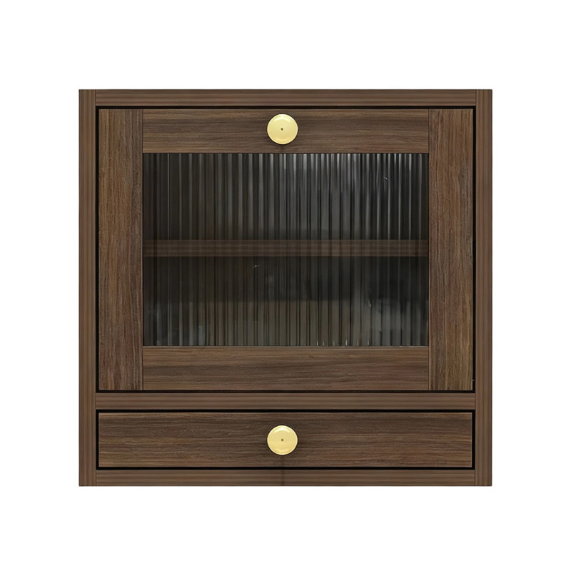 Armoire de rangement pour sachets de thé en bois à 2 niveaux avec tiroir à argent coulissant, boîte à thé en noyer avec porte en verre cannelé, support de comptoir pour comptoir de cuisine