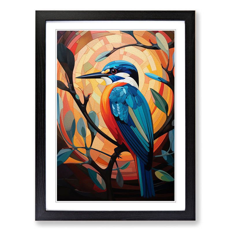 Kingfisher Constructivism No.2 - Single Picture Frame Print on Wood, 34cm H x 25cm W x 2cm D, Black 