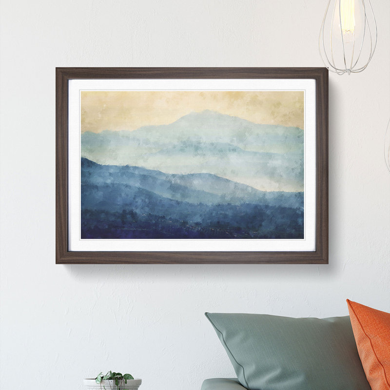 Mountain Fog in Crete Greece - Picture Frame Painting Print, 45cm H x 63cm W x 2cm D, Walnut Framed