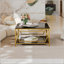 Table basse carrée en verre, cadre géométrique luxueux en métal, tablette inférieure
