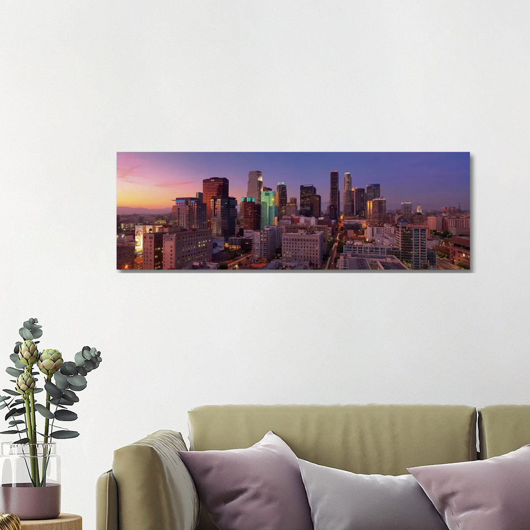 Los Angeles Panoramic Skyline Cityscape (Sunset) - Wrapped Canvas Panoramic Print