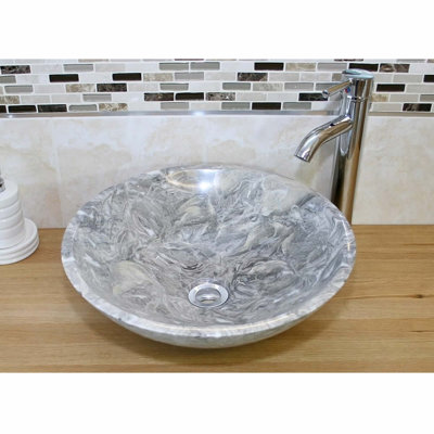 Belfry Bathroom Berrin 430mm Stone Round Countertop Basin Bathroom Sink with Faucet
