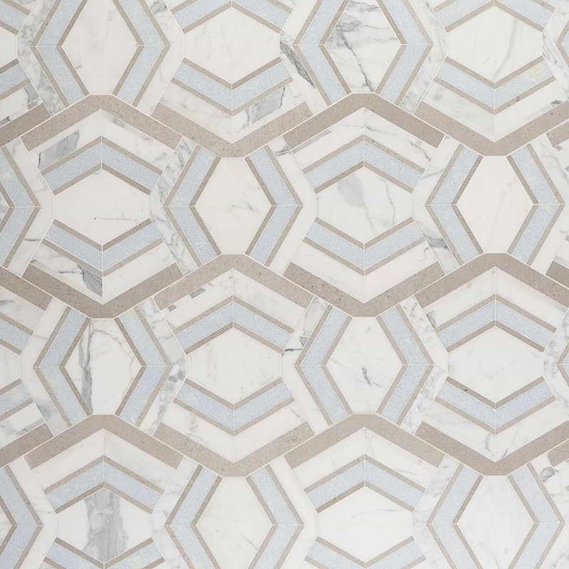 Mezzo 11x18 Polished Calacatta Marble Mosaic Tile, Dolce Polished