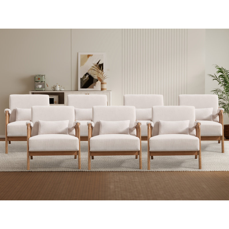 27.17" Wide Modern Upholstered Solid Wood Accent Chair With An Extra Pillow(Set of 7), Beige Corduroy