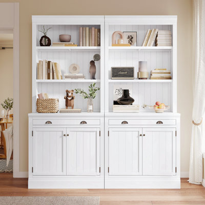 83.4"Tall Bookshelf Suite, Modern Bookcase Suite With LED Lighting,Doors And Drawers,2-Piece Set Storage Bookcase With Open Shelves For Living Room,Home Office