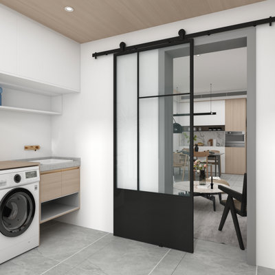 Glass and Metal Cicero Barn Door with Installation Hardware Kit
