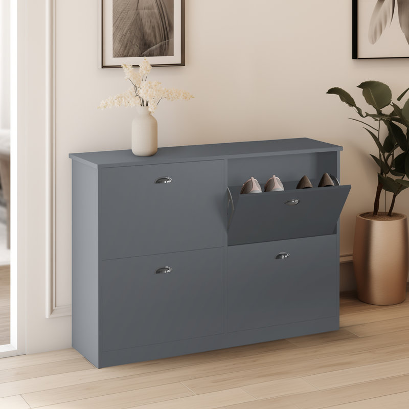 16 Pair Shoe Storage Cabinet, Gray