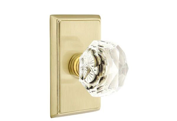 Ensemble de mortaise intérieure Emtek Passage avec rosette rectangulaire et poignée en verre à losange (droite)