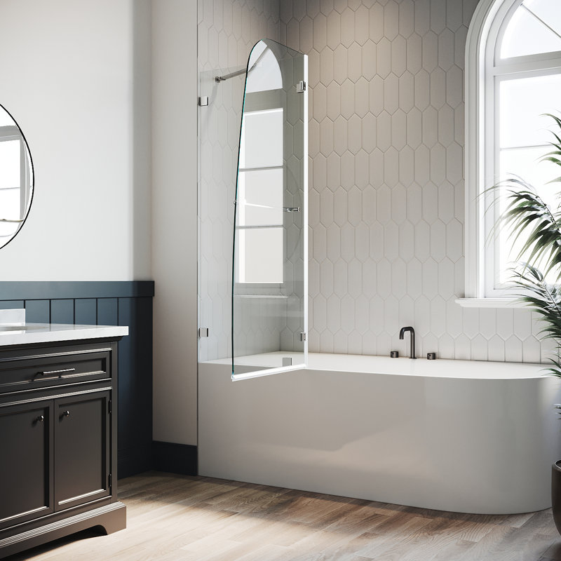 48"W x 58"H Frameless Shower Door,Hinged Pivot Tub with 5/16" Clear Tempered Glass Finish, Chrome