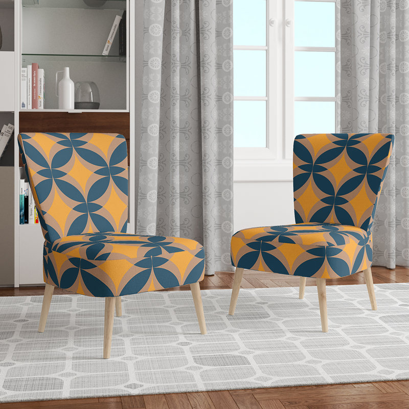 Upholstered Floral Side Chair - Modern floral Accent Chair, Abstract Yellow Polyester Blend 5