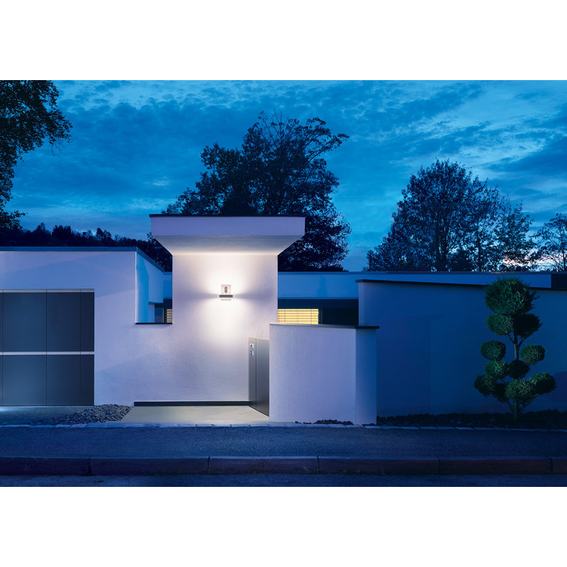 LED Outdoor Wall Light L 820 S Silver Motion Sensor Up-/Downlight Softlight incl. House Numbers