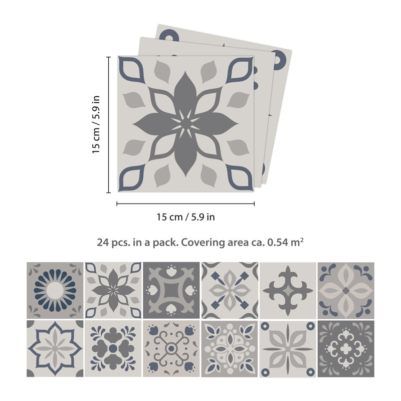 Carreau de mosaïque pelez et collez en PVC 35 po x 24 po, Gris clair