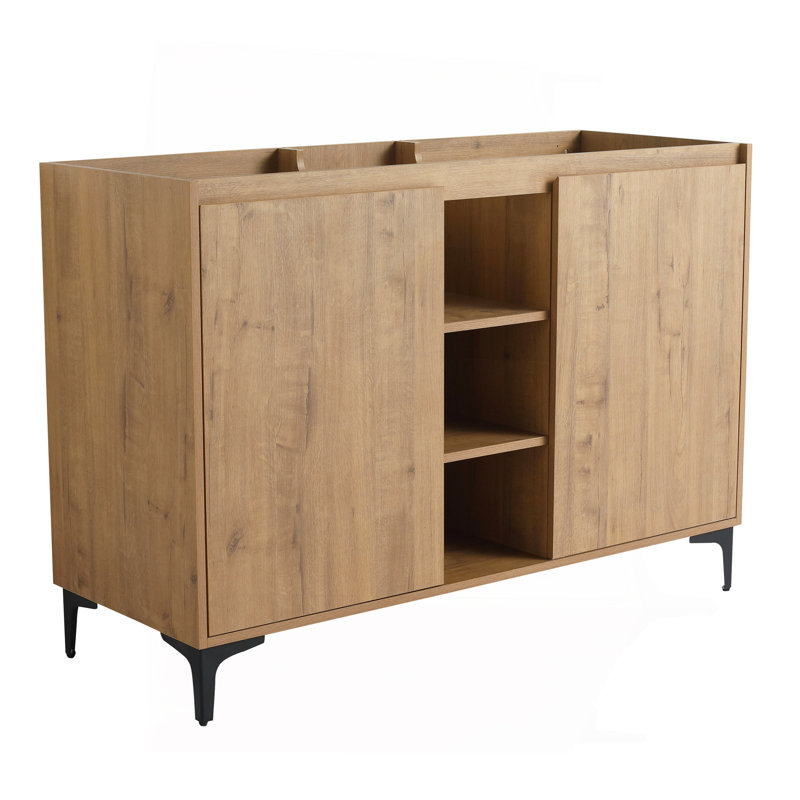 Porte à fermeture douce et support de rangement ouvert, meuble-lavabo autoportant de 48 pouces, contreplaqué (meuble-lavabo seulement, évier exclu)