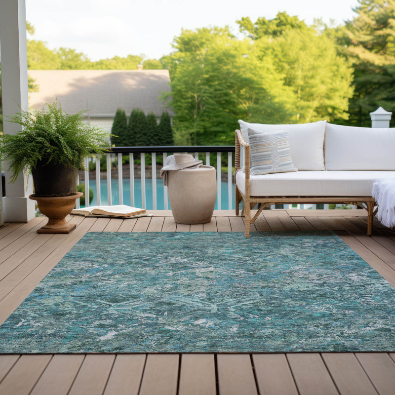Tapis intérieur / extérieur lavable à la machine Mahaney ACN768 Sky, Rectangle 10 pi x 14 pi