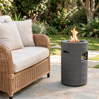 26-Inch Propane Fire Pit, Outdoor Gas Patio Fire Pit with 40,000 BTU, Cylindrical Concrete Design, Hidden Tank Storage, Includes Lava Rocks & Waterproof Cover