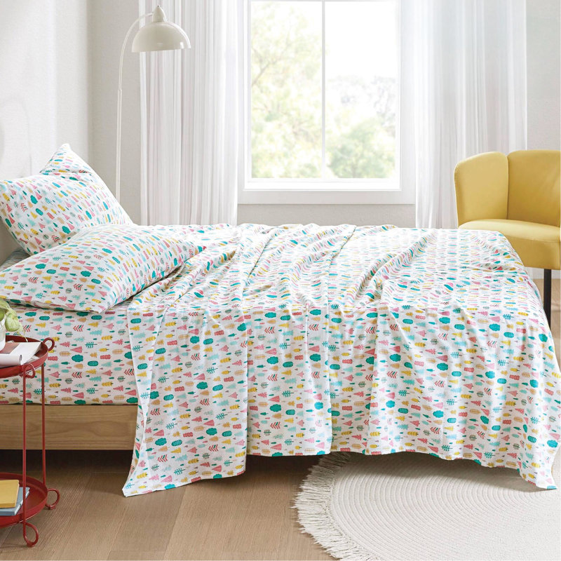 Ensemble de draps en flanelle de coton 3 pièces à motif de flanelle avec motif de sapin blanc doux et chaud, lavable à la machine, 100% style