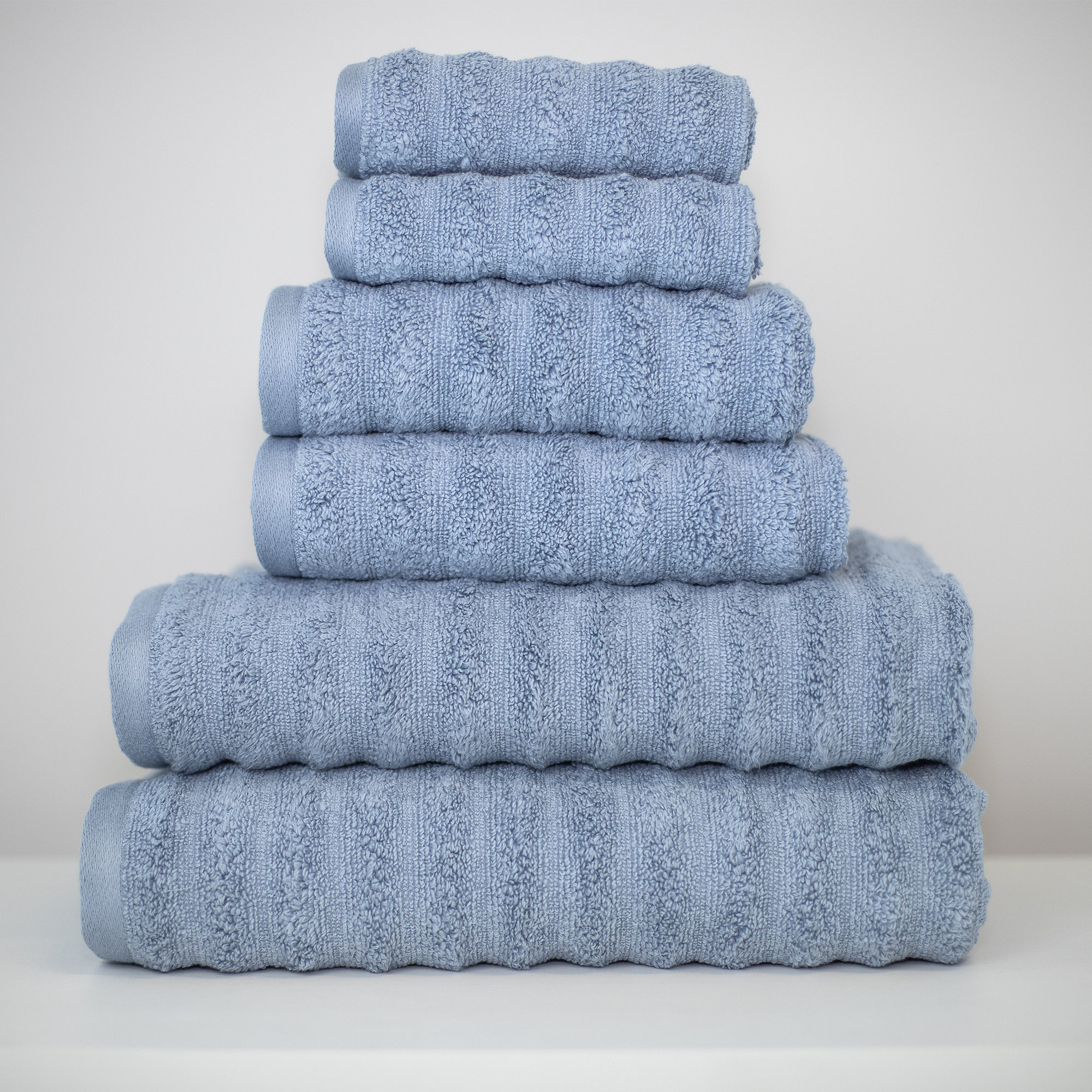 Modern Threads Spa Collection 6-Piece Ultra Soft Quick-Dry 550GSM 100% Combed Cotton Wavy Towel Set, Spa Blue