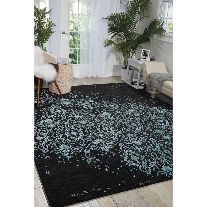 Tapis bleu contemporain Paris, Rectangle 3 pi 9 po x 5 pi 9 po