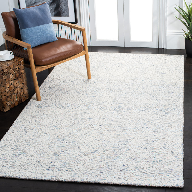 Alfrik Hand Tufted Indian Wool And Cotton With Latex Damask Rug, Rectangle 5' x 8'