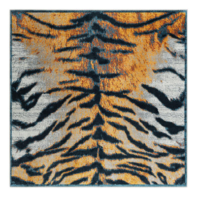Tapis brun clair en polyester tissé à la machine Aanya