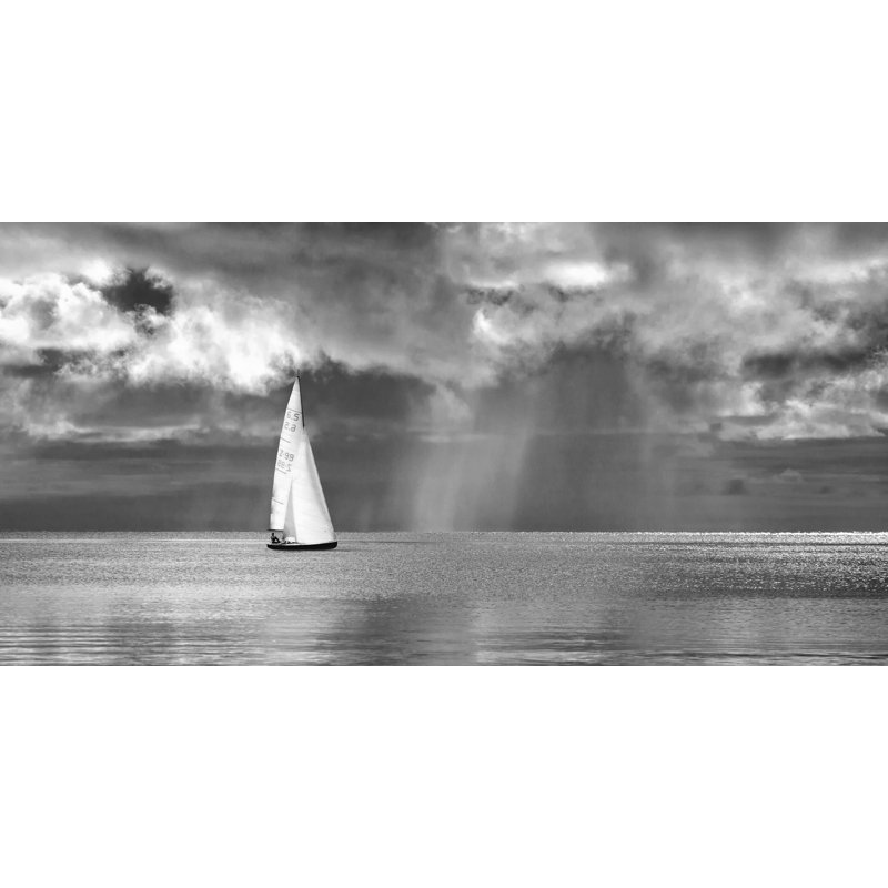 2AP6171 Sailing On A Silver Sea (BW) - Wrapped Canvas Art Prints, 50cm H x 100cm W x 4cm D