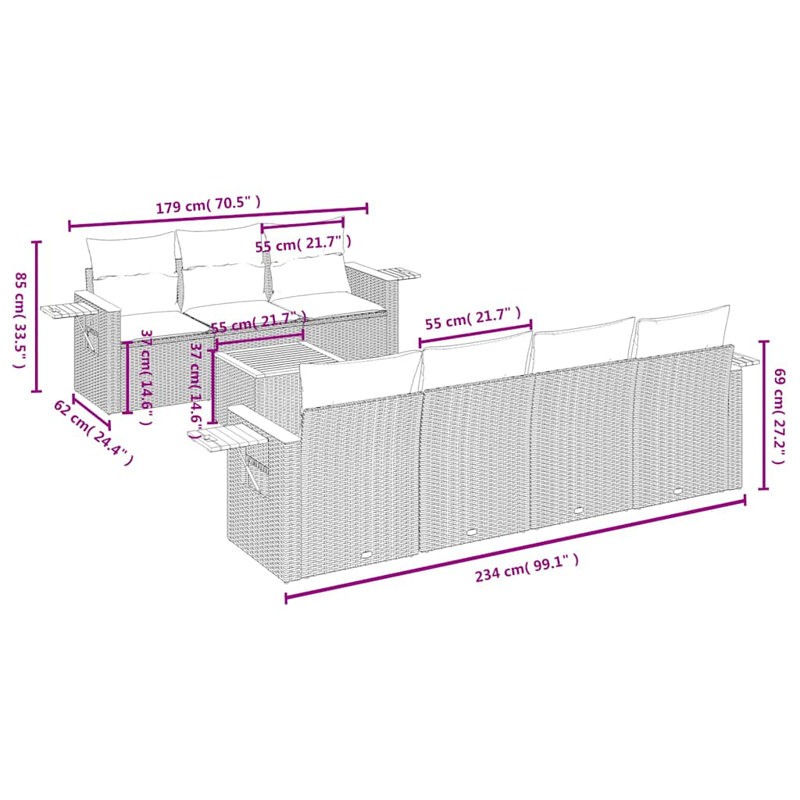  Ensemble de canapé de patio 8 pièces avec coussins en rotin de polyester gris (États-Unis seulement)