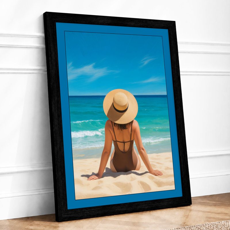 Woman by the Sea Coastal - Framed Print, A3 - 42.0 x 29.7 cm, Black