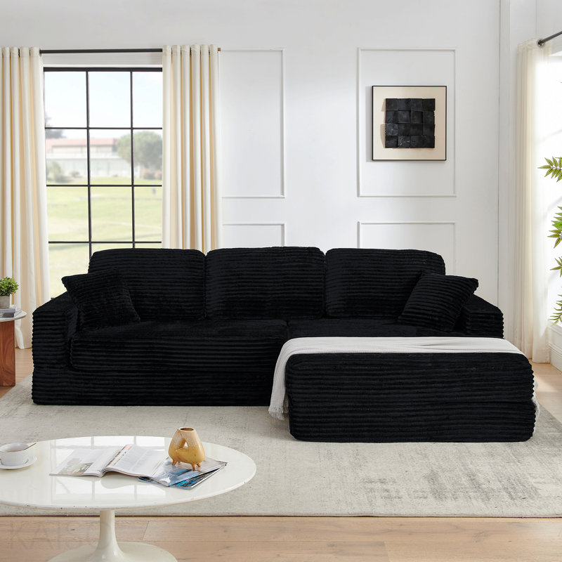 Siège à droite, canapé modulaire en forme de L, canapé en velours côtelé minimaliste compressé, se déplie dans le lit, conception confortable et peu encombrante - noir