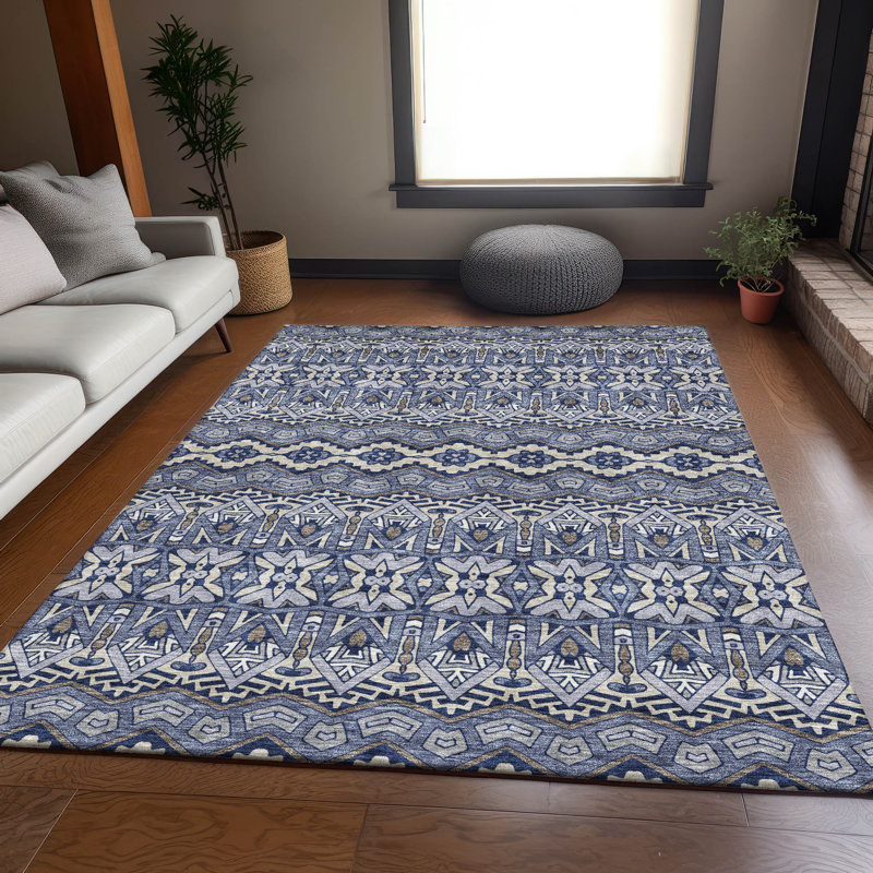 Premium Machine Washable Prisco Denim Rug, Rectangle 2'6" x 3'10"