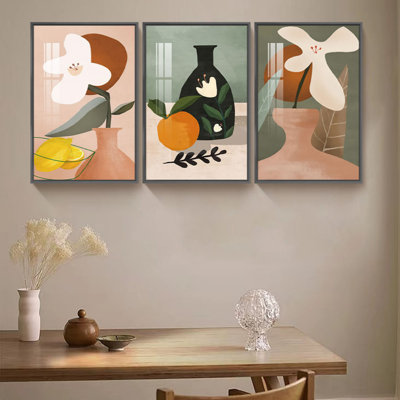 Fruit and Flower - Ensemble de 3 peintures sur toiles encadrées