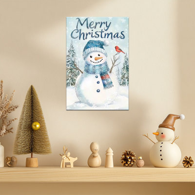 Abiel, bonhomme de neige, scène de forêt d'hiver, pin, photos de Noël pour le salon, Merry Christmas Holiday, impressions sur toile 12 po x 16 po, 12 po x 16 po