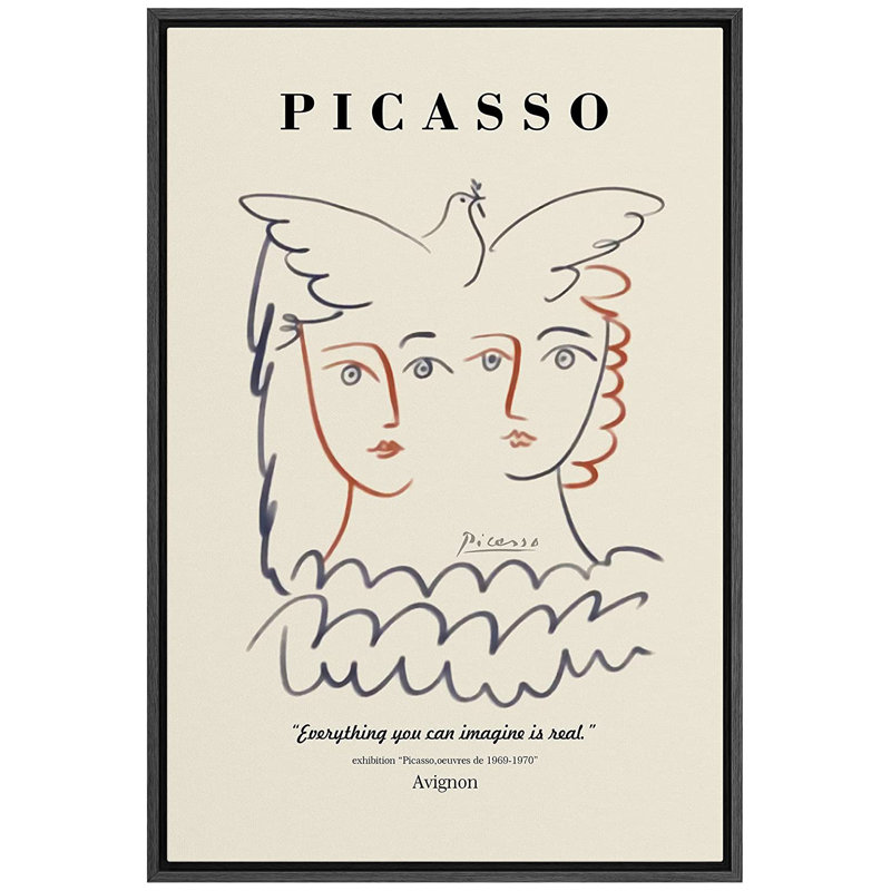 «Avignon Birds» par Pablo Picasso, impression sur toile, Cadre noir, H 24 po x l 16 po x P 1,5 po