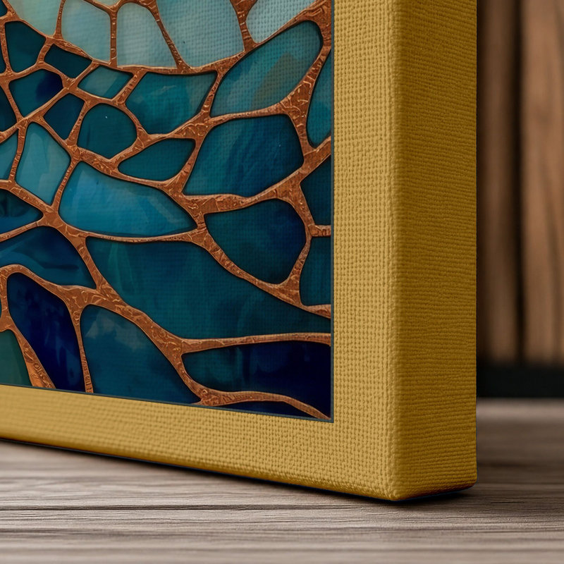 Teal Mosaic Flow Modern - Wrapped Canvas, 24x16 - 61.0 x 40.6 cm, Ochre Border
