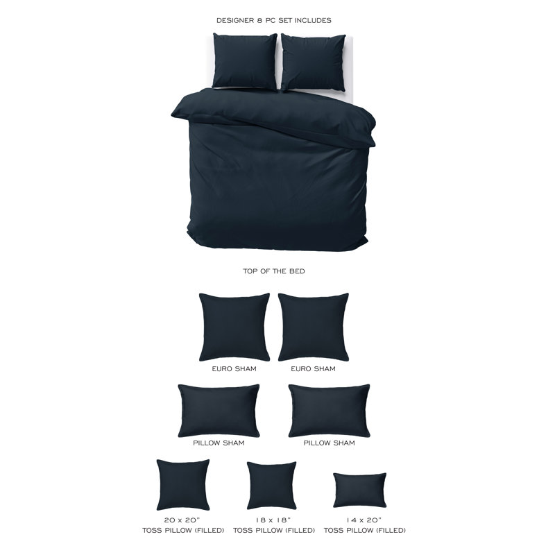 Ensemble d'édredon 8 pièces Elsie, Full Comforter + 7 Additional Pieces, True Navy