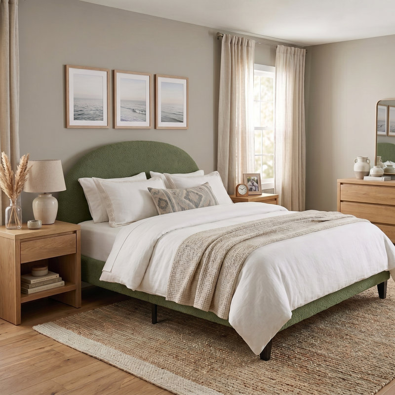 Upholstered Bed Frame, Green, Queen