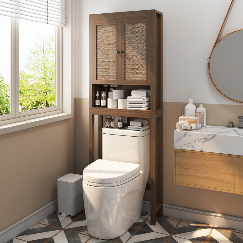 Rattan Over The Toilet Storage Cabinet, Above Toilet Bathroom Organizer With Adjustable Shelf, Behind Toilet Cabinet, Space Saver For Restroom, Bathroom, Laundry, Caramel Oak