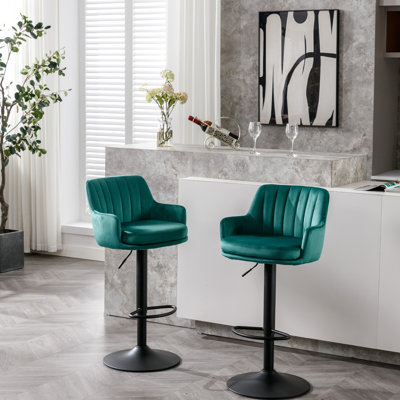 2 Adjustable Bar Chairs With Back And Footrest, Counter Height For Kitchen Pub Use Excellent Modern