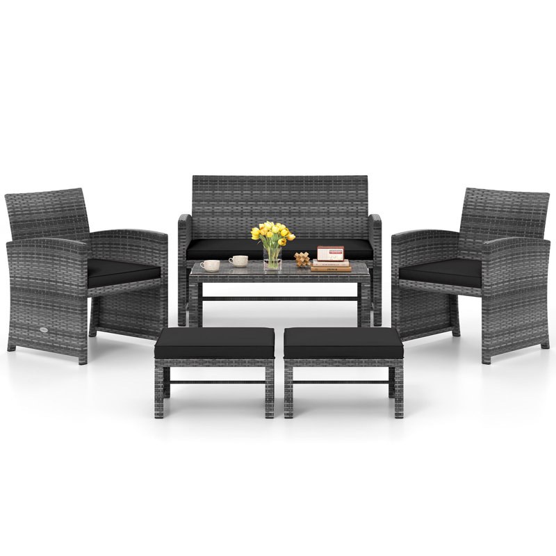 Ensemble de 6 canapés modulaires pour l'extérieur, Gris, Noir