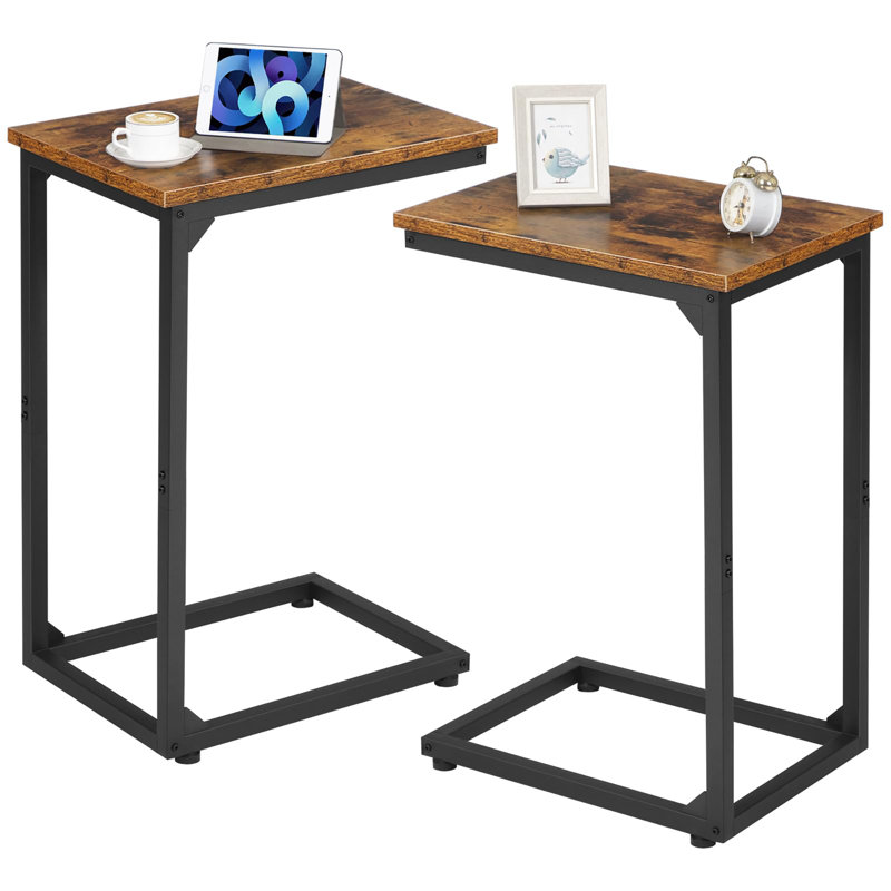 C-Shaped Side Table Set of 2, Rustic Brown