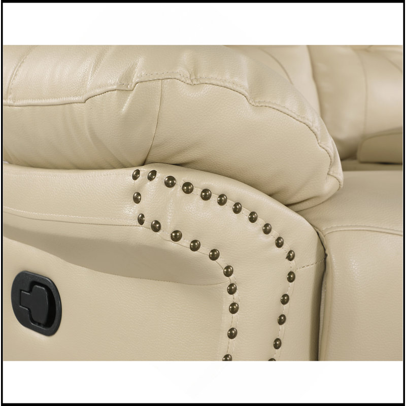 Causeuse inclinable en cuir Global, H 26 po x l 73 po x P 30 po, Beige