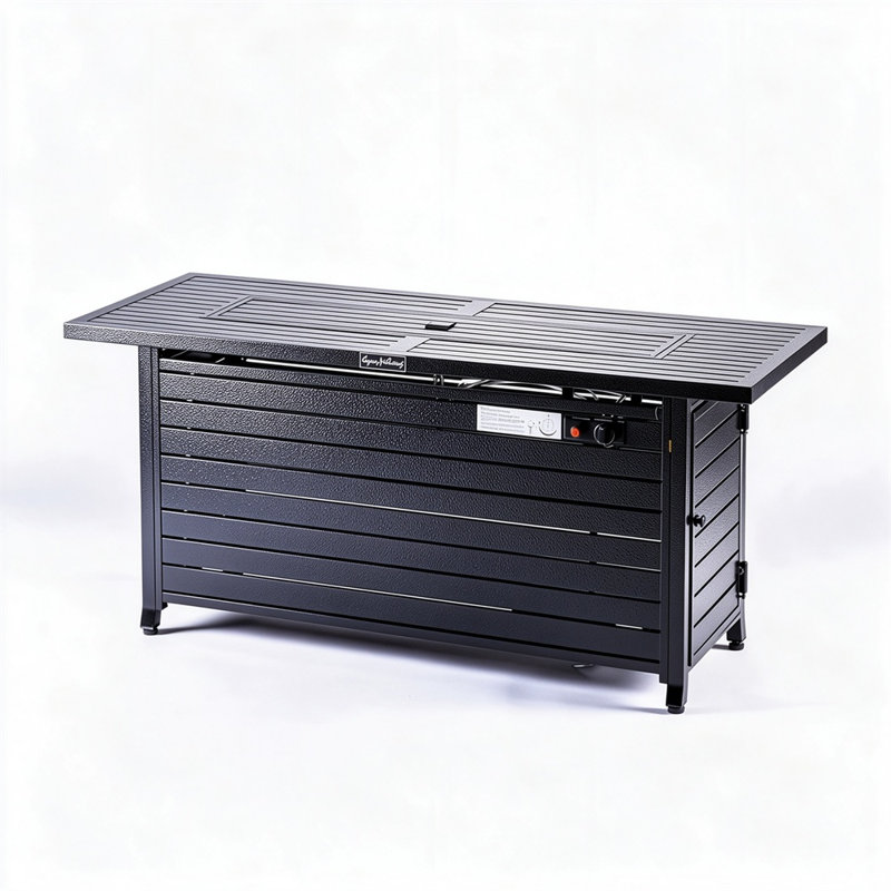  Table de foyer d'extérieur au propane 57 po avec couvercle et pierres de lave, 57 000 BTU, Revêtement noir ourlé