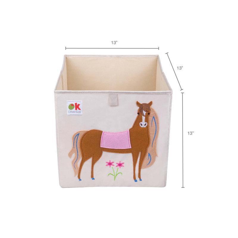 Wildkin Beige Fabric Kids Storage Cube with Horse Design