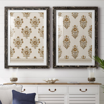 " Block Print Blooms I " 2 - Pieces
