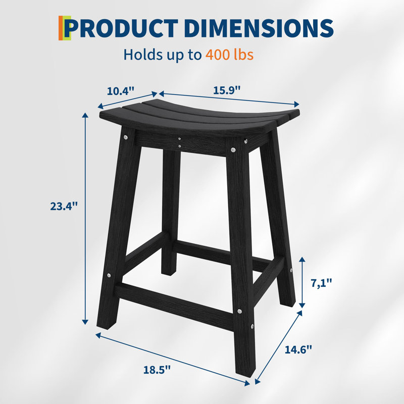 Weatherproof HDPE Bar Stool – Outdoor Counter Height Patio Chair, Heavy Duty Resin, Ergonomic Footrest, Durable for Deck, Balcony, Kitchen – Black, 1-Pack