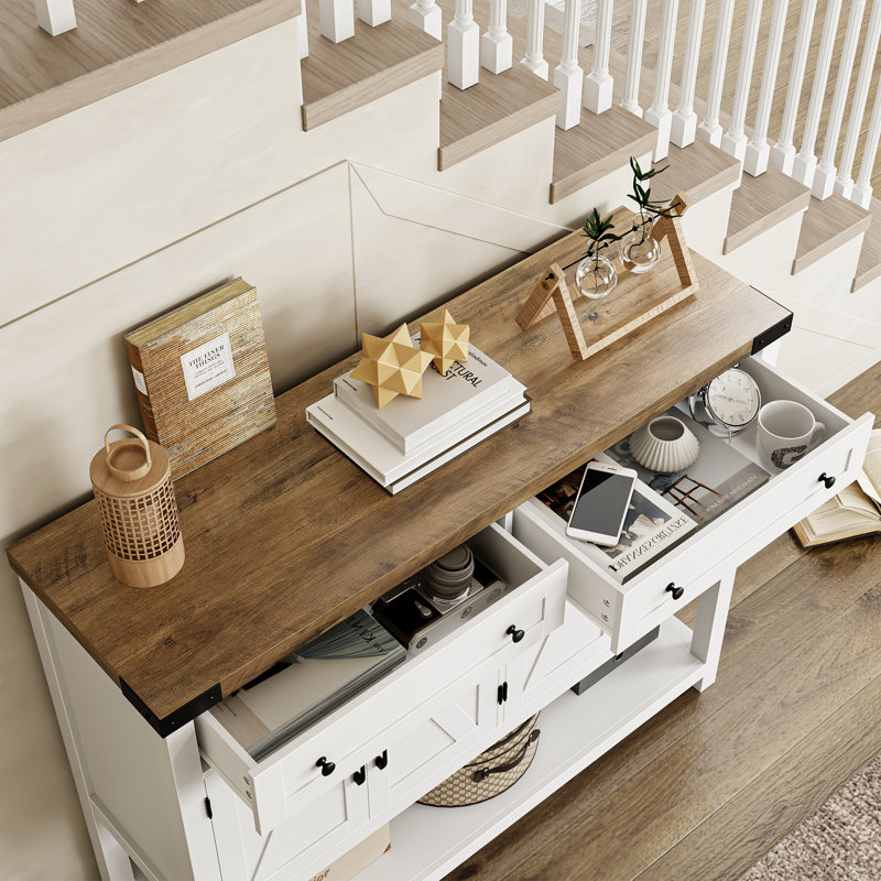 Darius 47.2" W Console Table with 2 Drawers and 2 Double-Door Cabinet, White