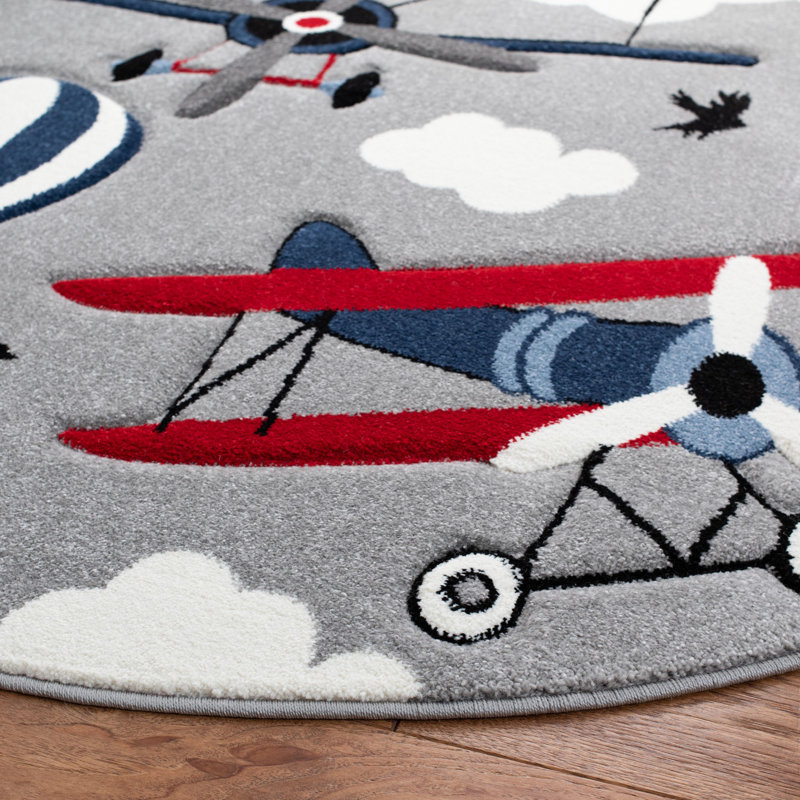 Haveman Light Gray/Red Area Rug, Round 3'