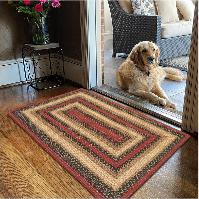 Dameko Braided Non Shedding Premium Jute Blue/Red Rug, Rectangle 2'3" x 3'9"