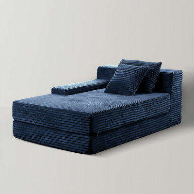 Eliam Oversized Modular Flannel Double Chaise Lounge Chair with 4 Pillows, Pure Foam Filled, No Assembly Required, Blue